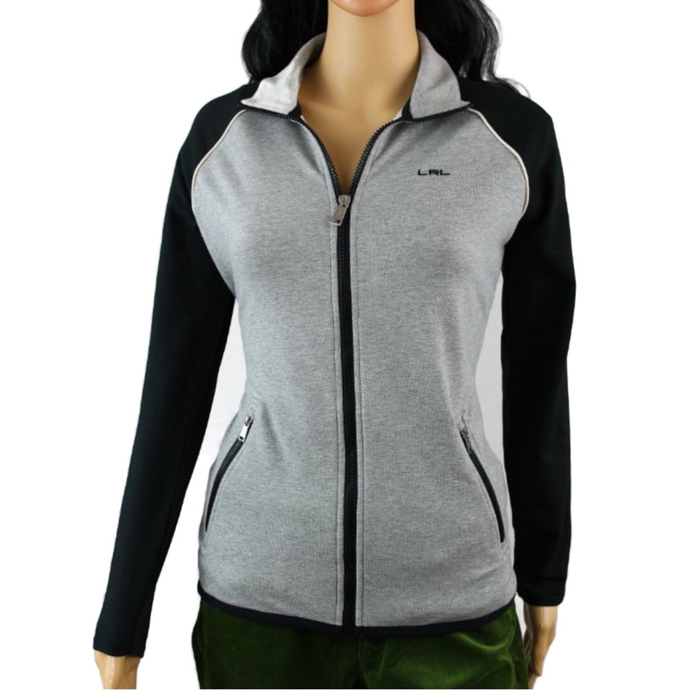 Lauren Ralph Lauren Active Gray & Black Colorblock Zip Up Sweatshirt Womens L